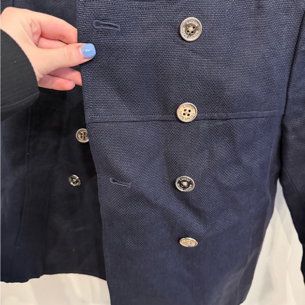 Lauren Ralph Lauren Navy Double-Breasted Linen Jacket (Petite) - Picture 4 of 7